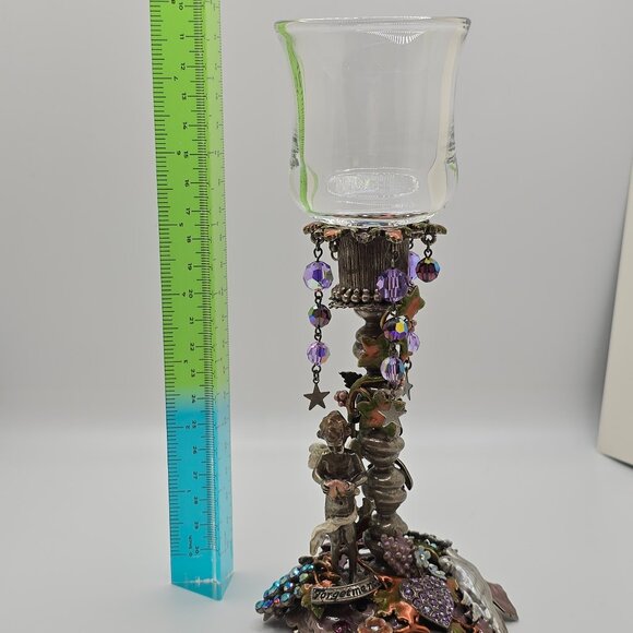 Vintage Kirks Folly Silver Enamel Jeweled Forget Me Not Votive Candle Holder Set - Picture 12 of 15